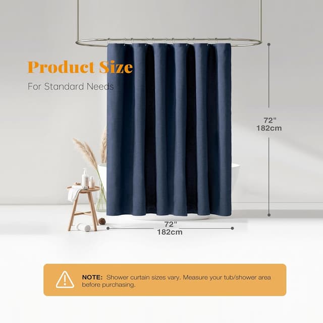 Thumbnail 6 de BTTN Navy Blue Linen-Textured Heavy-Duty Waterproof Shower Curtain Set (72x72) with 12 Plastic Hooks