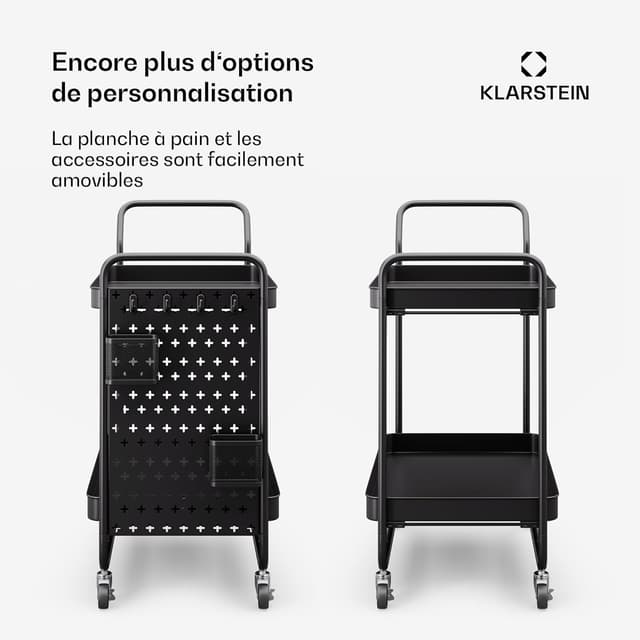 Detalle de Klarstein Desserte à roulettes compacte à 3 niveaux pour cuisine et bar