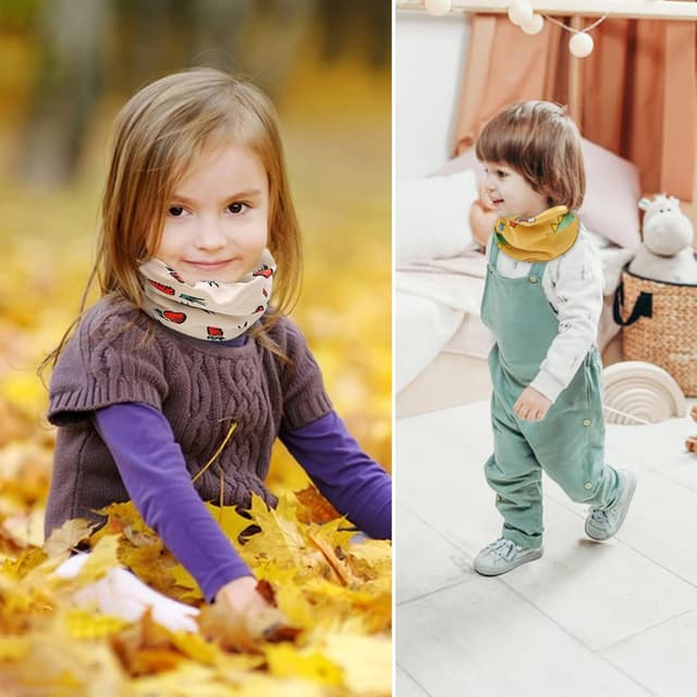 Detalle 2 de YMIFEEY 4er-Set Kinder-Schals Schlauchschal aus Baumwolle (Baby Jungen & Mädchen) – Winddicht & vielseitig