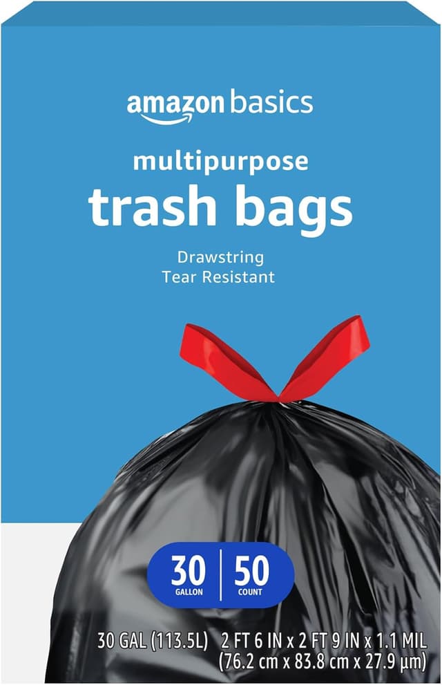 Detalle de Amazon Basics 30-Gallon Drawstring Trash Bags