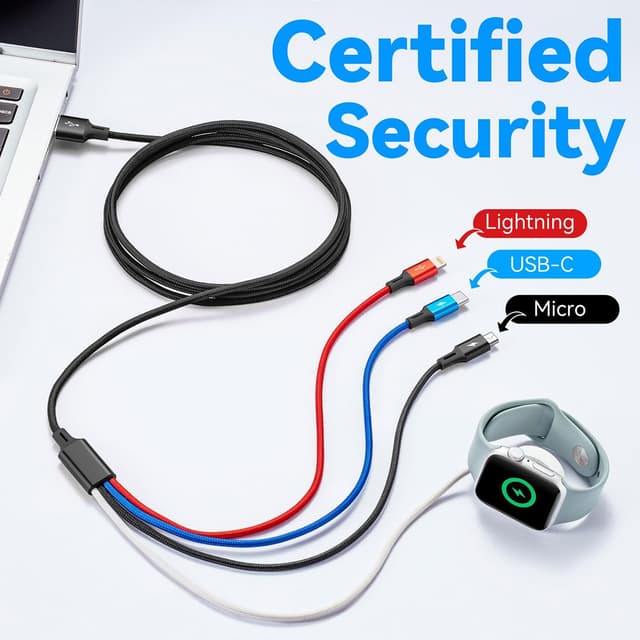 Detalle de MINLU 4 in 1 Multi USB Charging Cable with Magnetic Apple Watch Charger (1.2m, 2-pack)