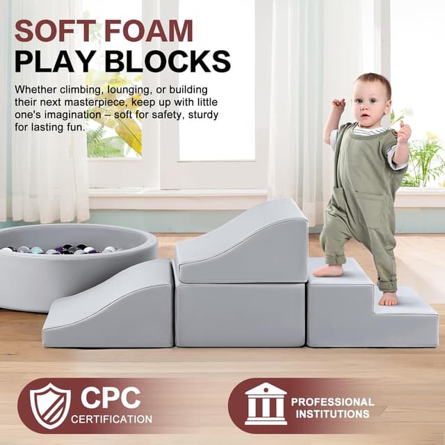 Detalle 2 de JungleDove 5-Piece PU Leather Indoor Soft Play Set with Ball Pool (Grey)