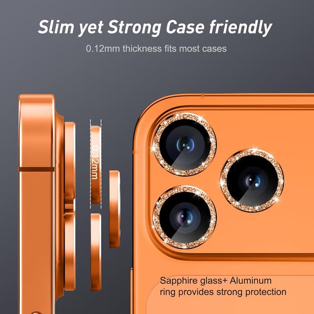 Detalle de Jeluse Camera Lens Protector with 9H Tempered Glass and Metal Ring (for select iPhone Pro models)