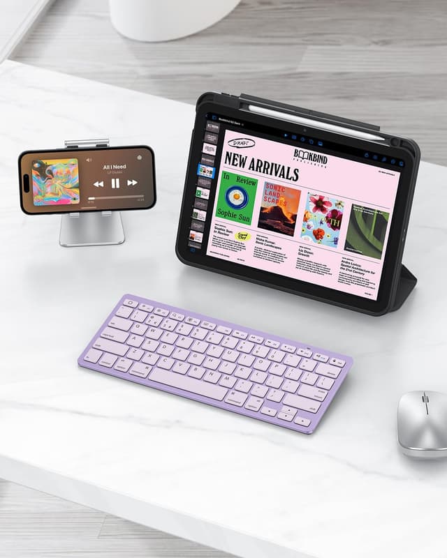 Detalle de OMOTON Bluetooth Wireless Keyboard for iOS (UK QWERTY) – Purple
