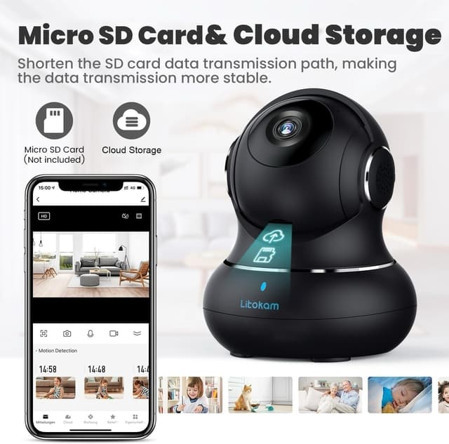 Thumbnail 6 de litokam 2K Indoor Security Camera with 360° View, Motion Detection, Night Vision, and Phone App