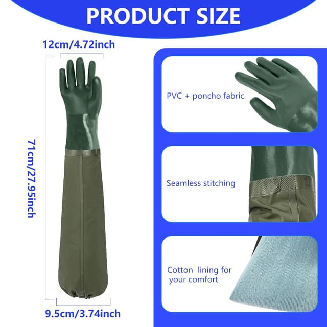Thumbnail 1 de ANOMM Guanti lunghi in gomma impermeabili da 71 cm per acquario, laghetto, giardinaggio e pesca, verde