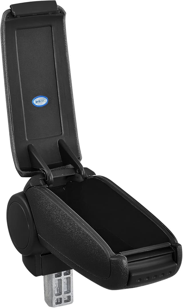Detalle 2 de pro.tec Mittelarmlehne Armauflage mit Staufach (gepolstert) für Seat Mii – schwarz mit weißen Nähten