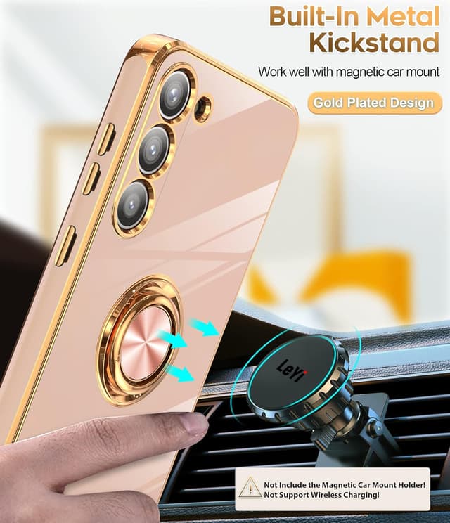 Detalle 2 de LeYi for Samsung Galaxy S23 5G case with ring holder and 2-pack screen protectors (pink)