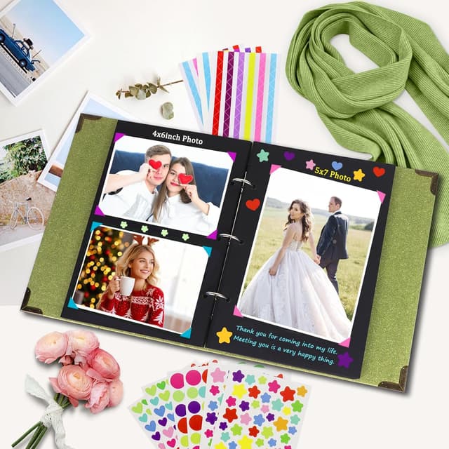 Detalle de ZEEYUAN Fotoalbum zum Selbstgestalten Löwenzahn (60 Seiten, 22x27,3 cm) mit Fotoecken und Ringbuch