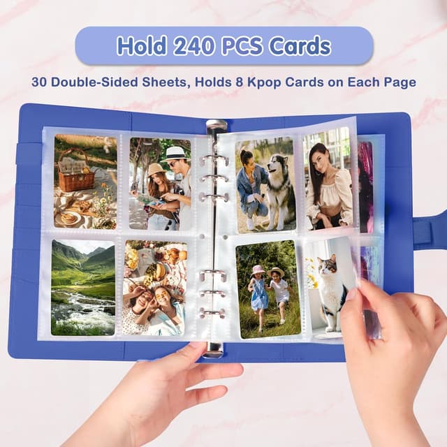 Detalle de A5 K-pop Photocard Binder with 30 Pack 4-Pocket Pages, 6-Ring Album (240 card slots) and PU Leather Magnetic Closure