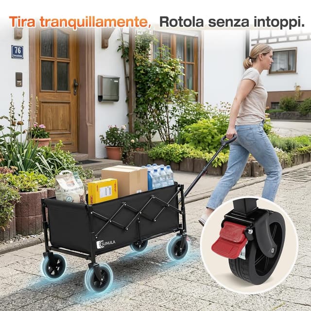 Detalle de SUNULA Carrello pieghevole piccolo 80L da 100 kg con freni, 5,8 kg, nero
