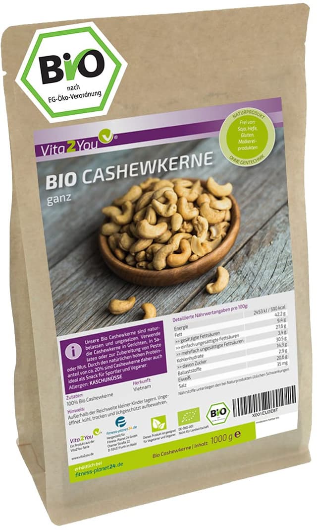 Detalle de Vita2You Bio Cashewkerne naturbelassen – ganze Cashewnüsse (1.000 g)