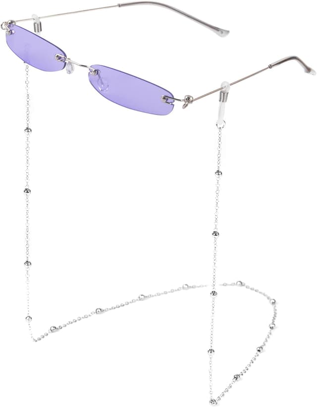 Detalle de MEGAVOW Rimless Rectangle Skinny Sunglasses – Ocean Lens, small narrow retro shades
