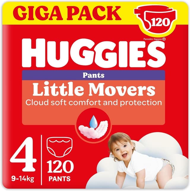Detalle de Huggies Little Movers Pannolini Mutandina Taglia 4 (9-14 kg), 120 pezzi
