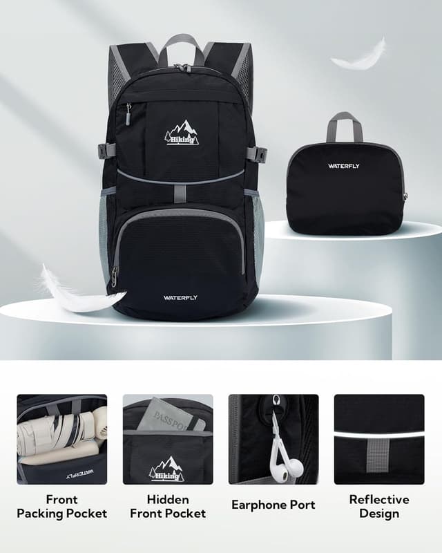 Detalle de Waterfly faltbarer Ultraleicht-Rucksack 25 l – packable Wanderrucksack mit Reflektor und Brustgurt