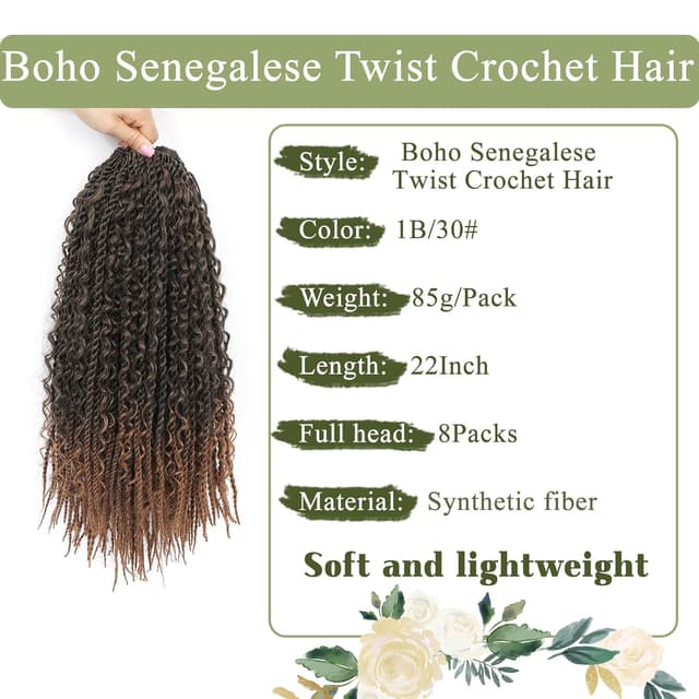 Thumbnail 1 de TGYHCJBY Boho Senegalese Twist Crochet Hair 22 Zoll
