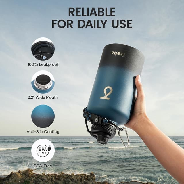 Detalle de Trebo 64oz Vacuum Insulated Water Bottle with Paracord Handle (Indigo/Black)