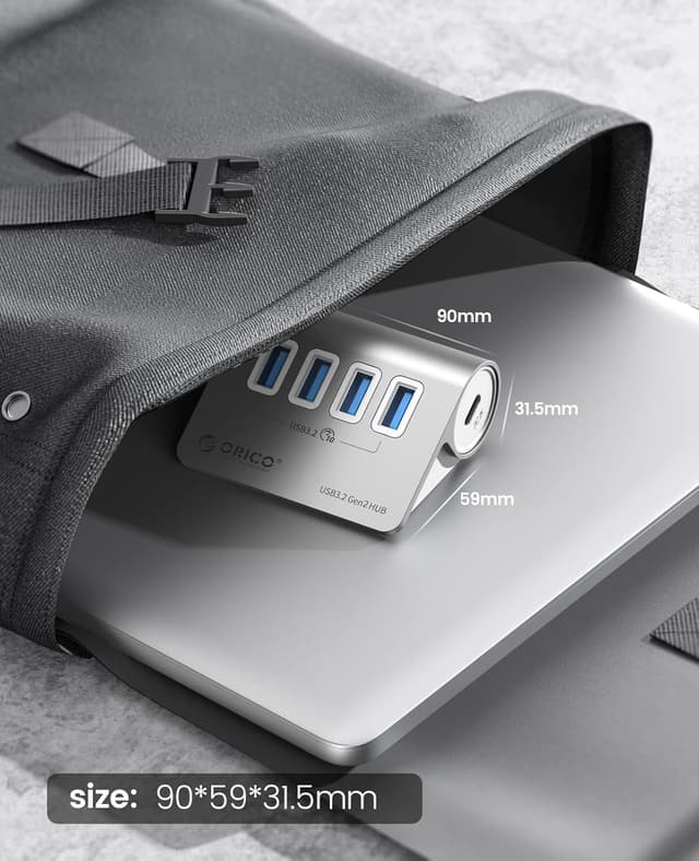 Detalle 2 de ORICO Hub USB C 4 porte con velocità fino a 10Gbps e alimentazione USB-C 5V/2A (cavo 0,5 m)