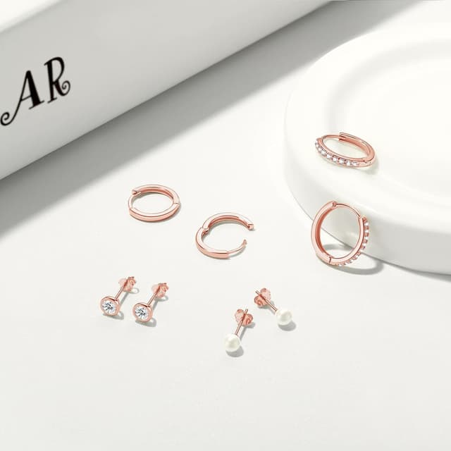 Detalle 2 de Ohrstecker Creolen Set 925 Silber, 4 Paar