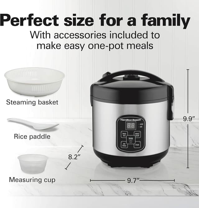 Thumbnail 2 de Hamilton Beach Digital Programmable Rice Cooker & Steamer 8-Cup Cooked 🍚