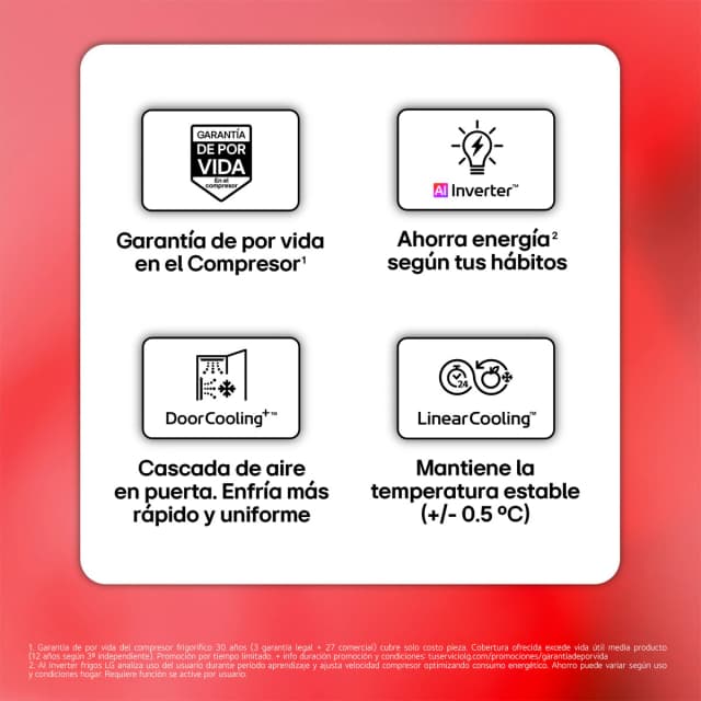 Detalle de LG Frigorífico Combi DoorCooling+, 1,86 m (Serie 200) GBBSJ11DPY reacondicionado Grado D