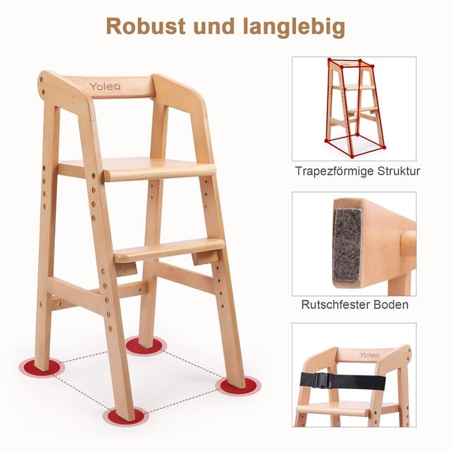 Detalle de YOLEO hochstuhl: höhenverstellbarer Holzhochstuhl aus Buche für Kinder bis 12 Jahre