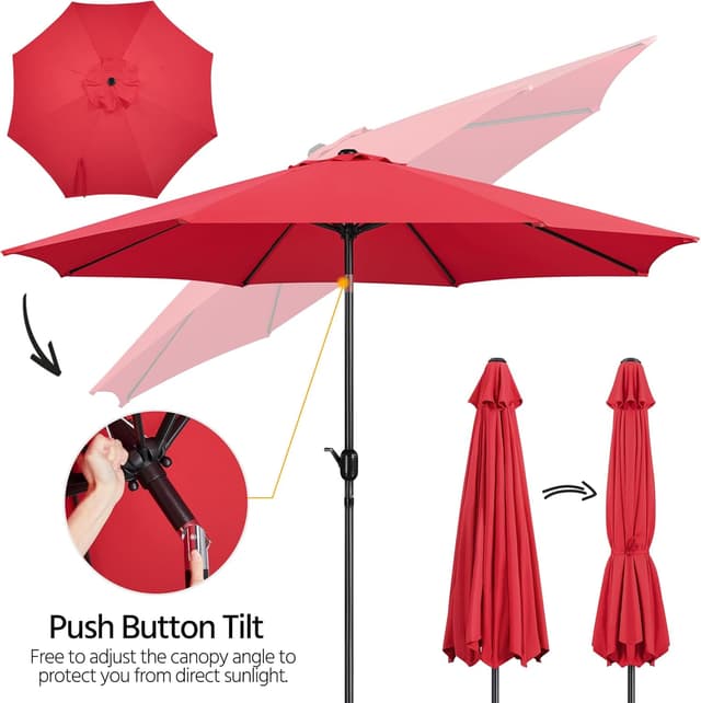 Detalle de Yaheetech Ombrellone da giardino esterno portatile inclinabile con manovella e protezione UV, rosso