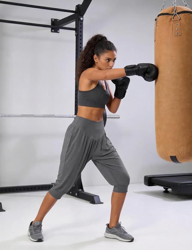 Thumbnail 6 de Terecey Pantalon sarouel femme taille haute coupe ample (3/4) – léger pour été, yoga, pilates et danse