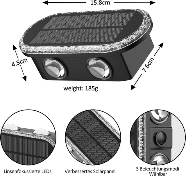 Thumbnail 6 de Hiromeco Solarlampen für Außen Wand 4er-Set – Solar-Wandleuchten mit doppeltem Up&Down-Licht