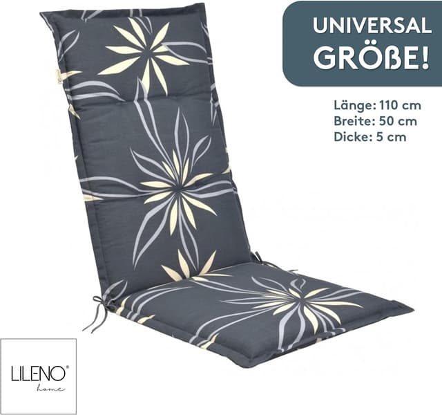 Detalle de LILENO HOME Gartenstuhl Auflagen im 2er-Set für Hochlehner (Floral Anthrazit Beige) – Sitzpolster mit UV-Schutz