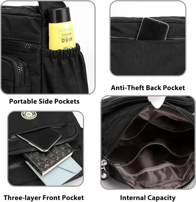 Detalle de Womens Multi-Pocket Casual Crossbody Handbag Waterproof Canvas Shoulder Bag