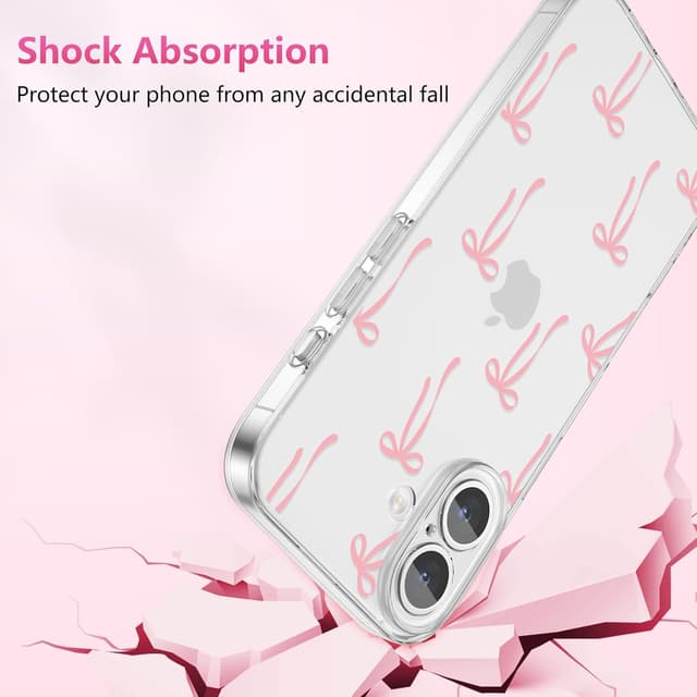 Detalle de ZTOFERA Durchsichtige Hülle für iPhone 16 Plus (6,7") mit Schleifenmuster – weiches TPU, stoßfest, hellrosa