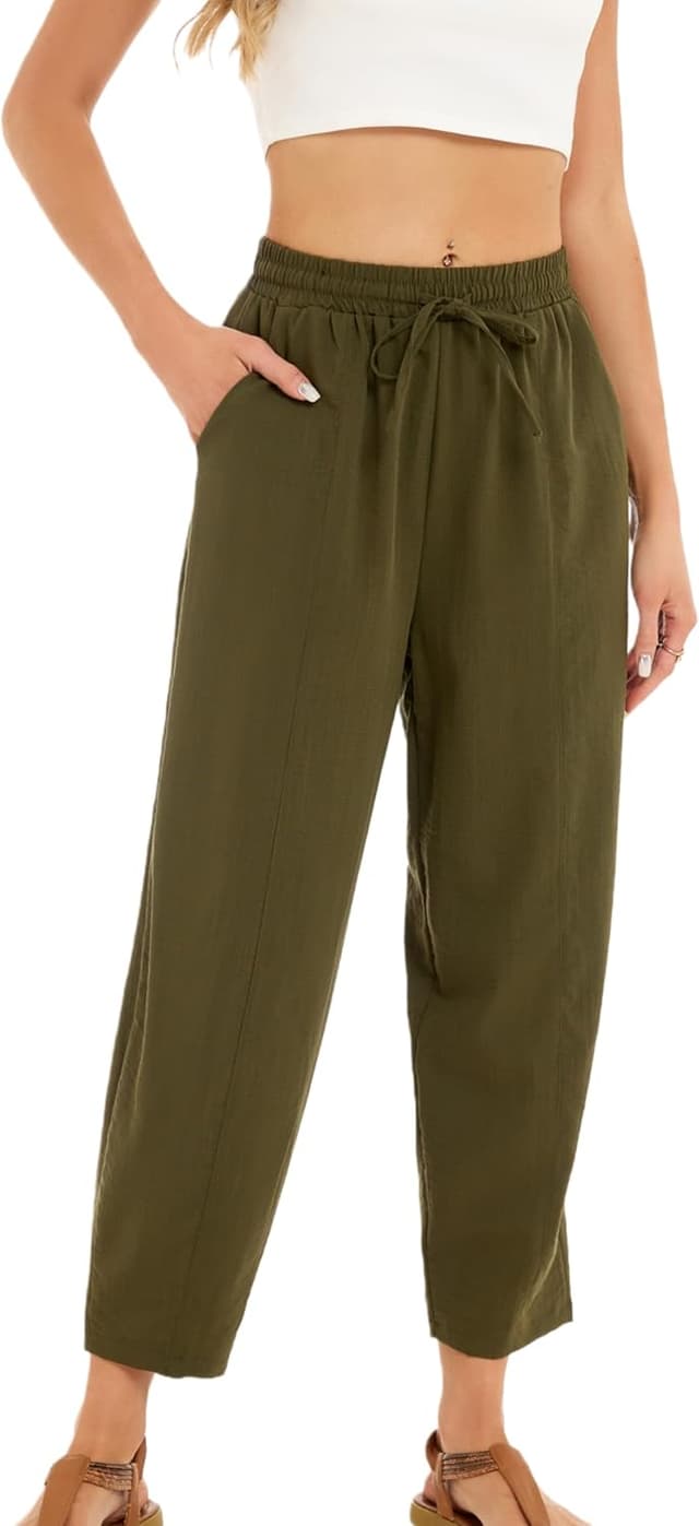 Detalle de Enjyam women’s cropped barrel-leg trousers (olive green, XXL)