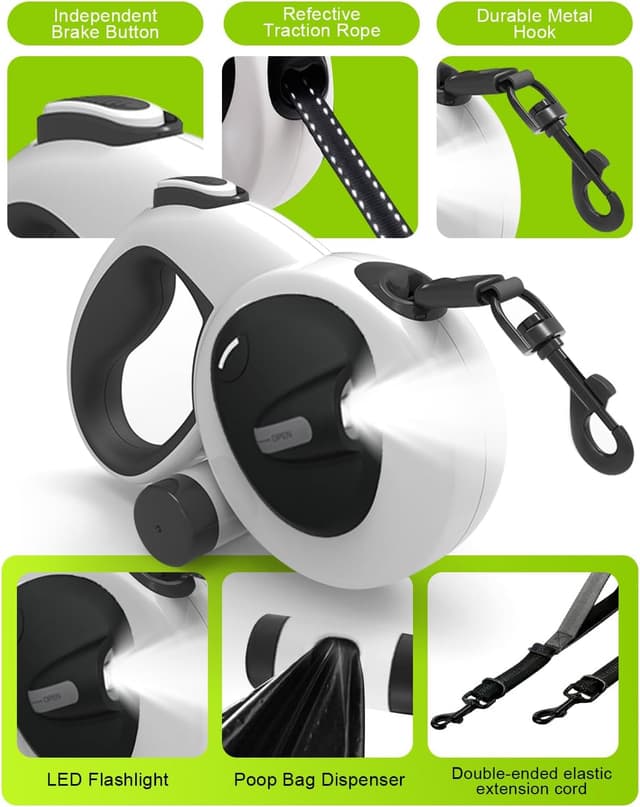 Detalle de 6M Retractable Dog Lead (2-in-1) with Elastic Double Extension and LED Light