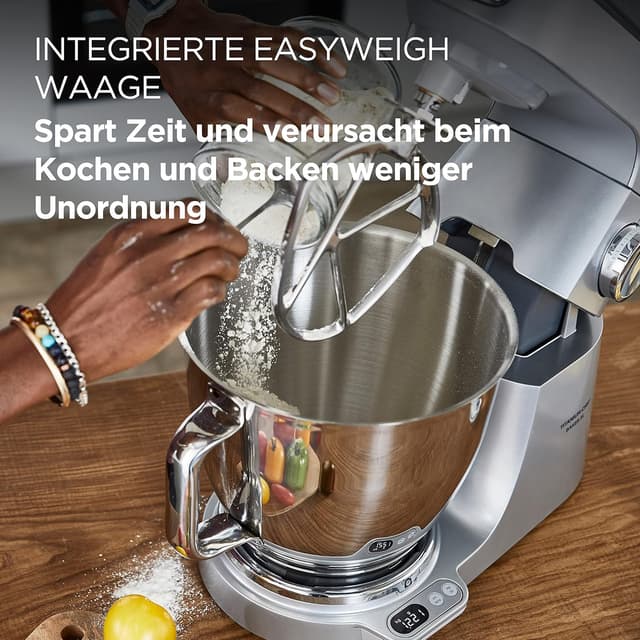 Detalle de Kenwood Titanium Chef Baker XL KVL85.424SI Küchenmaschine mit integrierter Waage und Patisserie-Set (7 L & 5 L)