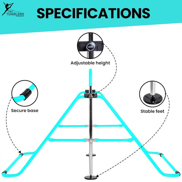 Detalle de Tiny Tumblers Gymnastics Bar with adjustable height, rings and hand grips (home gym equipment for kids)