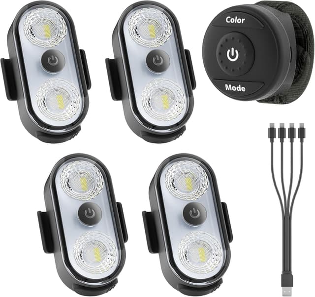 Detalle de PidZoom RG5 Wireless LED Lights for Car (4-Piece Kit) with Button + Long-Range Remote, USB-C Rechargeable, IP65