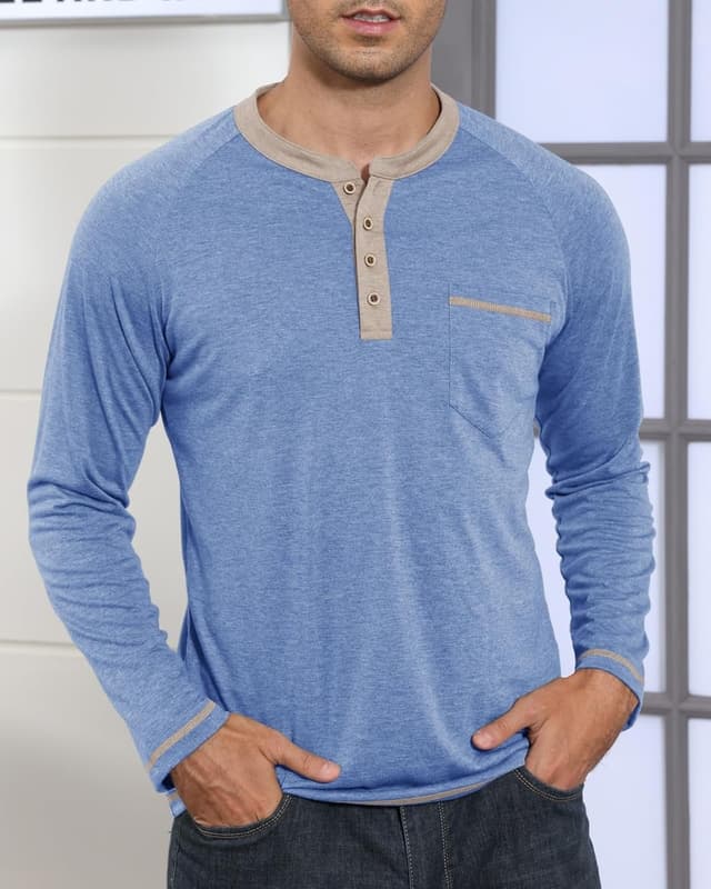 Detalle de LAOARA Men’s Long Sleeve Henley T-Shirt with 4-Button Placket and Pocket