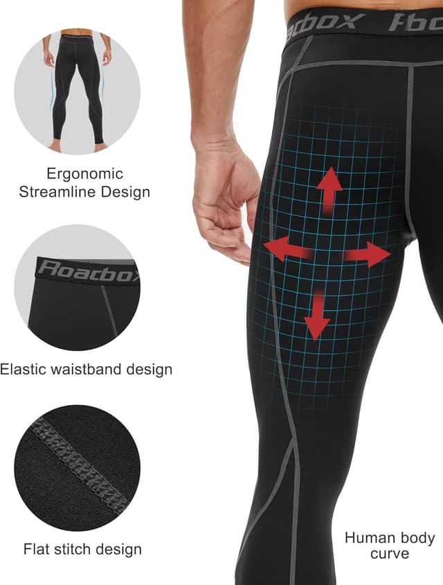 Detalle de Roadbox Men’s Compression Tights Leggings (1/2/3 Pack) Cool Dry Base Layer for Training, Gym, Running & Cycling