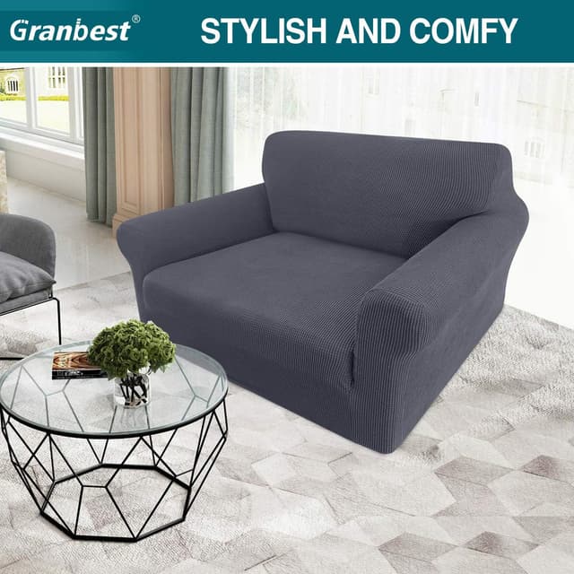 Detalle 2 de Granbest High Stretch Armchair Covers (Super Soft) – Jacquard Sofa Slipcover with Arms, Non-Slip Fit, 1 Seater, Gray