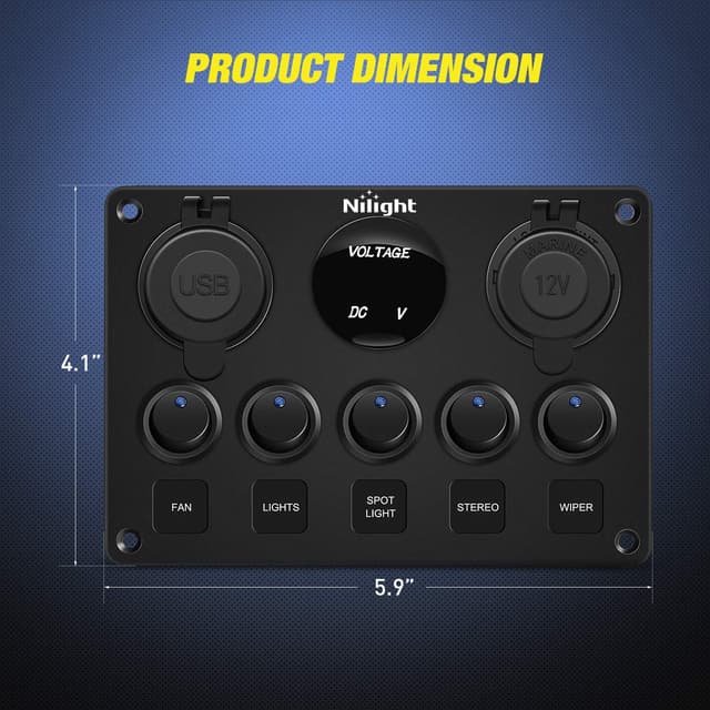 Thumbnail 4 de Nilight 90101E 5-Gang Switch Panel with Voltmeter 🔌