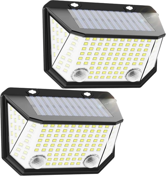 Detalle de AmeriTop Lot de 2 lampes solaires avec détecteur de mouvement et détection jusqu’à 8 m (IP65) — Éclairage extérieur pour porche, patio et garage
