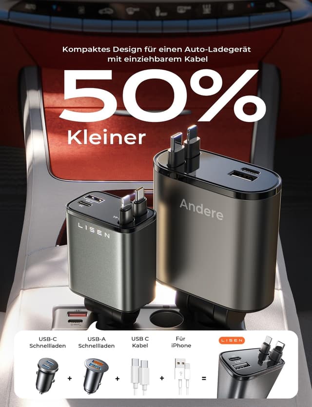 Detalle 2 de LISEN 75W Zigarettenanzünder USB‑C Auto‑Ladegerät ⛽