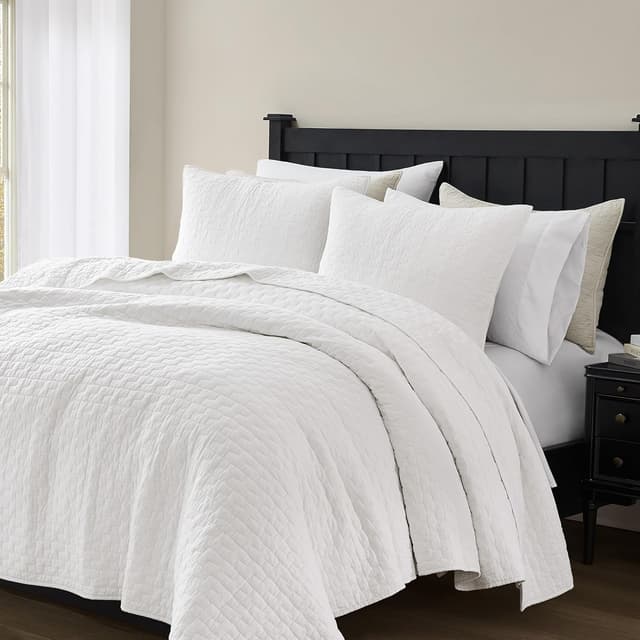 Detalle 2 de palassio White 100% Cotton Quilt Queen Bedding Set (3-Piece) with 2 Pillow Shams