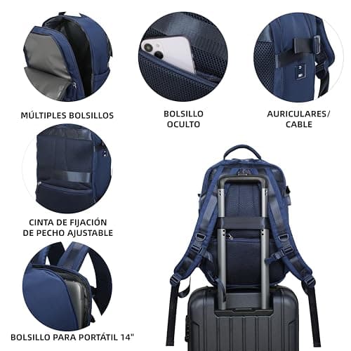 Detalle de RAYKONG Mochila cabina Ryanair 40x20x25 cm (20L) impermeable para portátil de 14” y cable