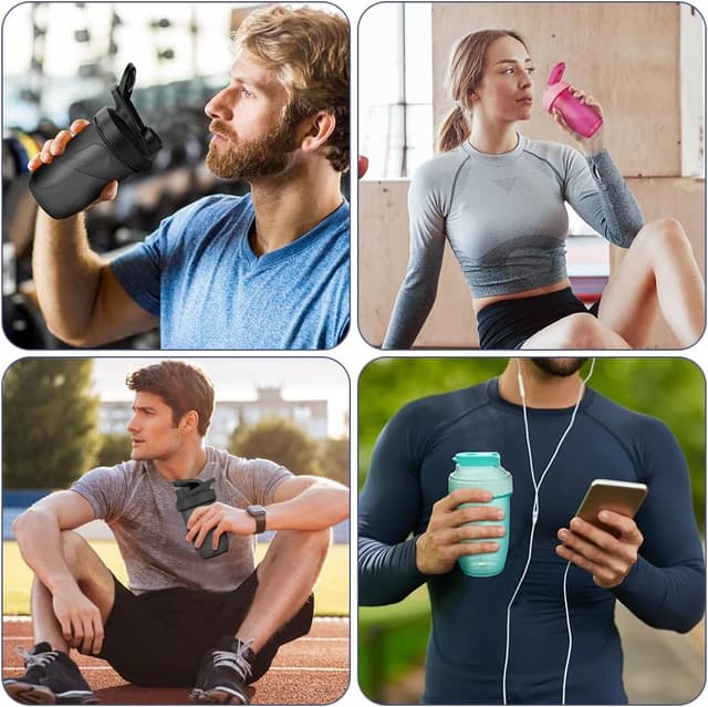 Thumbnail 6 de Alaoo Bottiglia Shaker Wave da 400 ml (2 pezzi) con tappo a vite, sfera metallica e maniglia