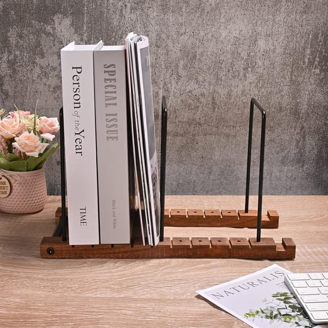 Detalle 2 de Yorkmills solid wood vinyl record storage stand for up to 50 LPs (with adjustable stainless-steel storage boxes)