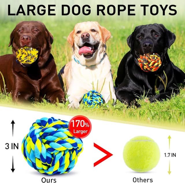 Detalle de SHARLOVY Dog Chew Toys 6-Pack: Heavy-Duty Twisted Cotton Rope Dog Balls for Aggressive Chewers