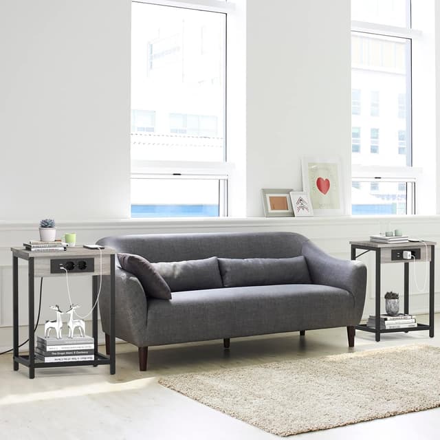 Detalle 1 de YBING Nachttisch mit Ladestation (schmal) – 2 Steckdosen & 2 USB-Anschlüsse, schwarz