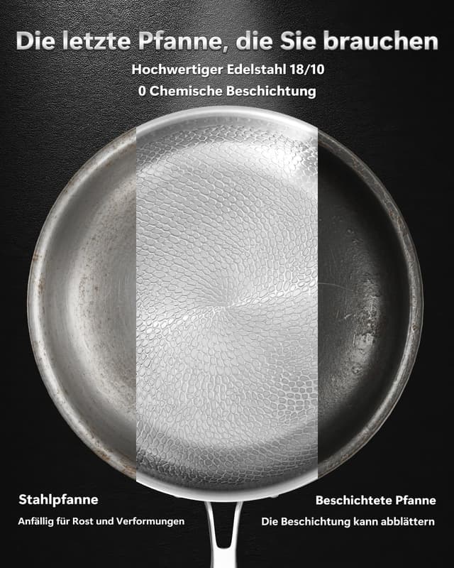 Detalle 2 de Abijan Edelstahlpfanne 28 cm mit Deckel (unbeschichtet, 18/10) – titanverstärkter Boden bis 250 °C